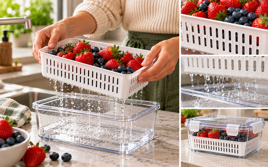 Produce stored in Fresh-Keeper containers