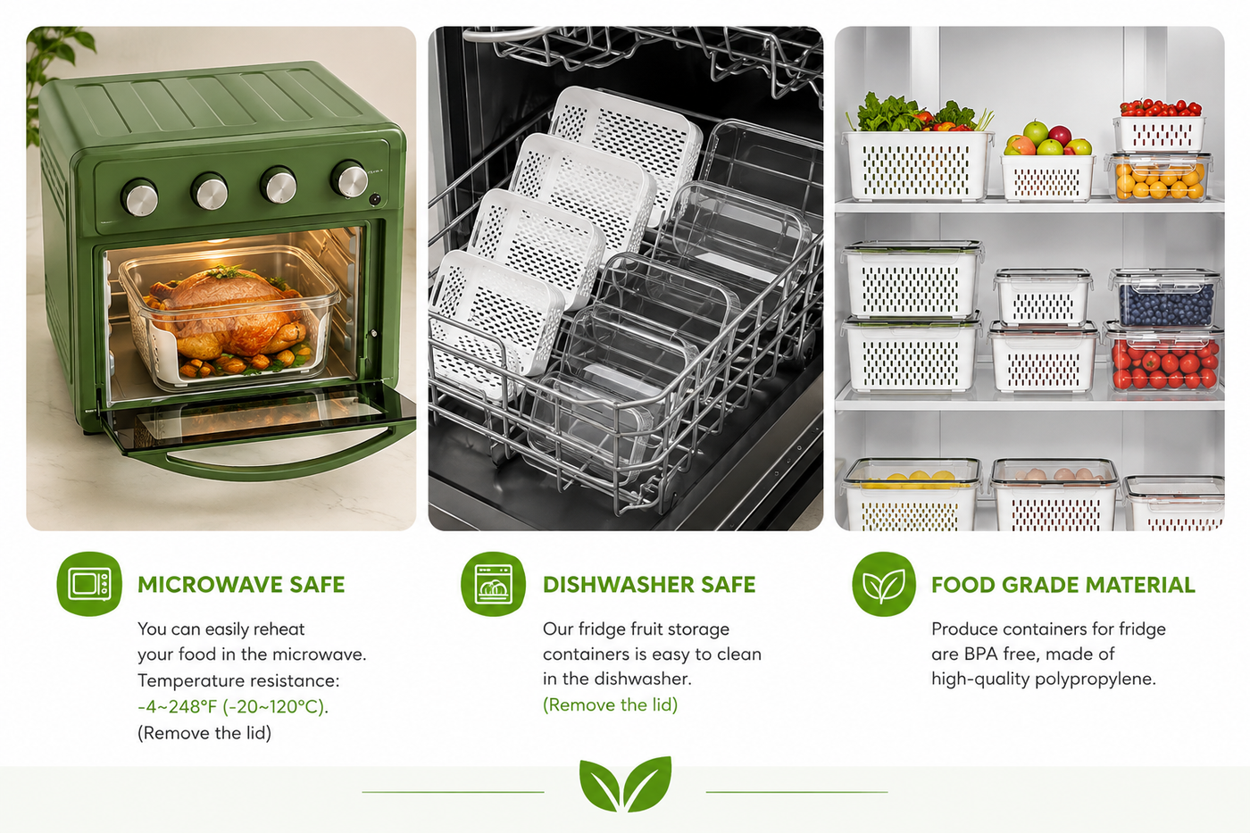 Microwave safe up to 120°C, dishwasher safe, BPA-free food-grade material
