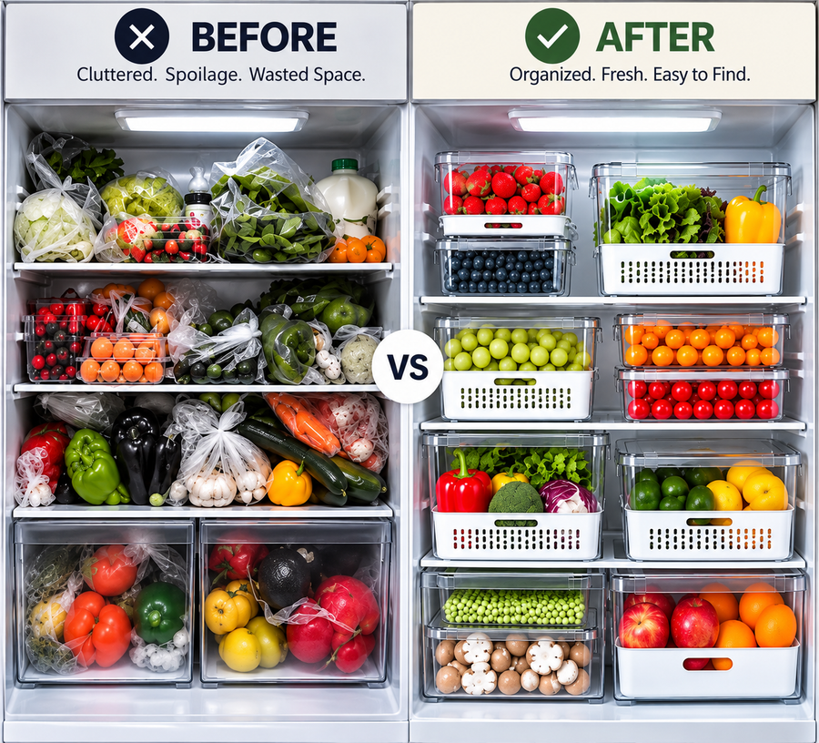 Fridge organised with Mama's Daily Fresh-Keeper containers